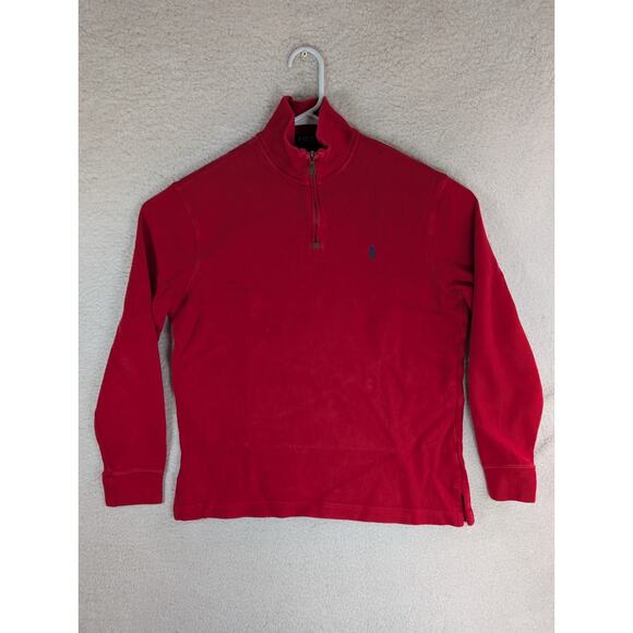 Polo Ralph Lauren 1/4 Zip Sweater Mens Medium Red Cotton Pullover Mock Neck - Picture 1 of 16